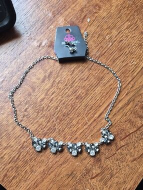 Paparazzi Silver Floral Crystal Necklace & Earings